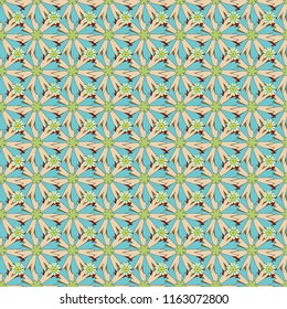 Imitation embroidery. Vector textile print template fashion paisley field wallpaper art. Seamless pattern of flowers in a blue, green and beige colors.