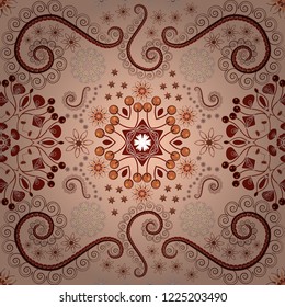 Imitation embroidery. Vector textile print template fashion paisley field wallpaper art. Seamless pattern of flowers in a red, pink and brown colors.