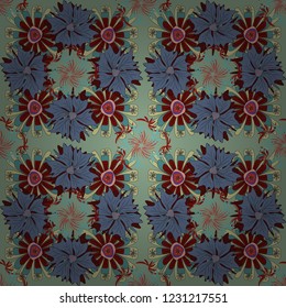 Imitation embroidery. Vector textile print template fashion field wallpaper art. Seamless pattern of flowers in a blue, gray and red colors.