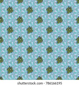 Imitation embroidery. Vector textile print template fashion paisley field wallpaper art. Seamless pattern of flowers in a green, blue and neutral colors.