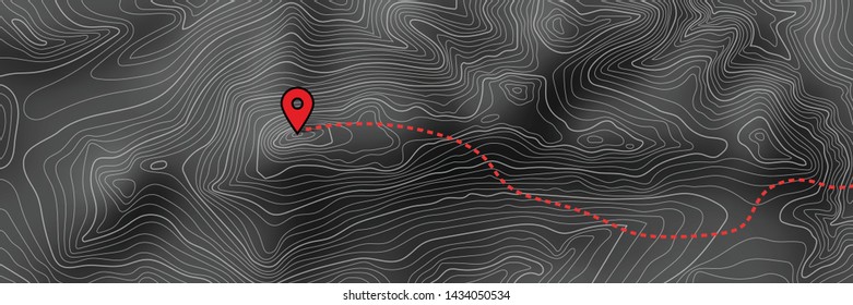 Imitation of a geographical map, climb route. White lines on black background, vector design, EPS10