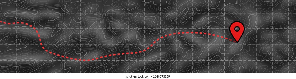 Imitación de un mapa geográfico, ruta de ascenso. Líneas blancas sobre fondo negro, diseño vectorial, EPS10