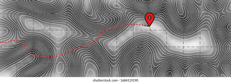 Imitation of a geographical map, climb route. White lines on black background, vector design, EPS10