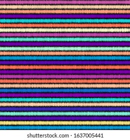 Imitation of geometric embroidery pattern. Colored lines on a black background. Ethnic and tribal motifs. Seamless vector background in the bohemian style.