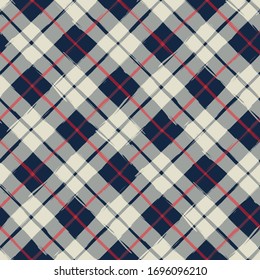 Imitation gingham Seamless plaid brush watercolor style grunge paint pattern. Vector background.