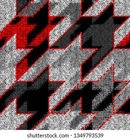 Imitation of indian patchwork pattern with texture canvas Hounds-tooth pattern. Vector seamless image.