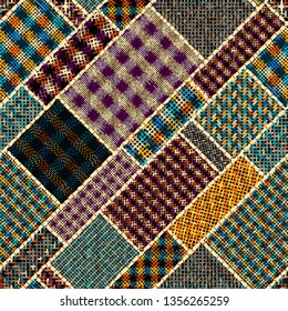 Imitation of indian patchwork pattern with texture canvas Vector seamless image.