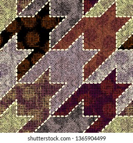 Imitation of indian patchwork pattern with texture canvas Hounds-tooth pattern. Vector seamless image.