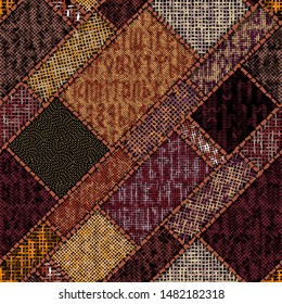 Imitation of indian patchwork pattern with texture canvas Vector seamless image.