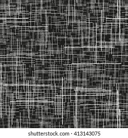 Imitation linen texture. Seamless pattern. Horizontal and vertical stripes isolated on own layers. White stripes on black background. Grunge vector illustration. EPS10.