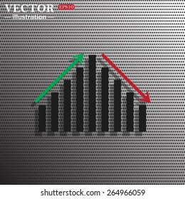 Imitation metal plate in the hole. Gradient.  Icon chart with arrows, vector illustration, EPS 10