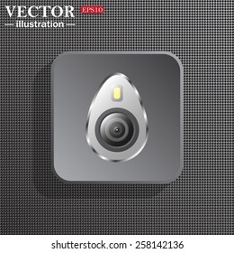 Imitation metal structure. Plastic. Gray square. icon smartphone camera and flash, vector illustration, EPS 10