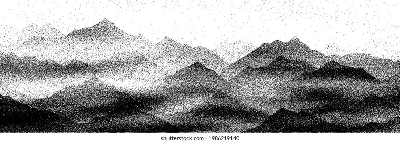 Imitation of a mountain landscape, banner, shades of gray