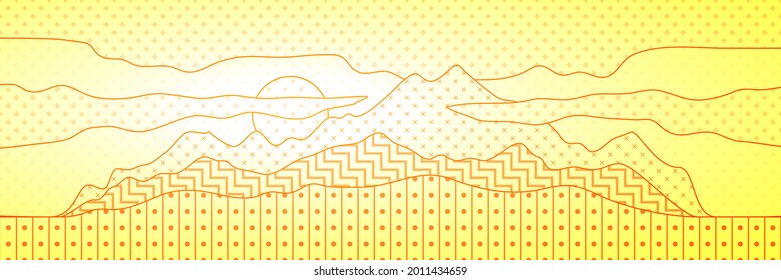 Imitación del paisaje montañoso, texturas originales. Fondo vectorial geométrico, cartel. 