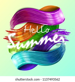 imitation multicolored background with handwritten modern calligraphy message Hello summer