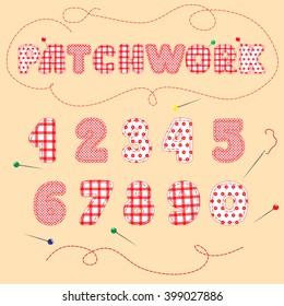 Imitation patchwork. Arabic numerals 0, 1, 2, 3, 4, 5, 6, 7, 8, 9 