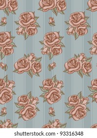 Imitation of seamless old stripped wallpaper with engraved roses