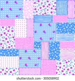 Imitation sewn pieces of fabric in a patchwork style shabby chic.