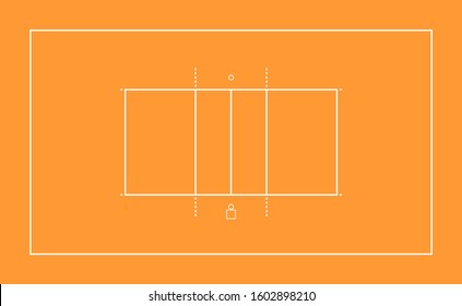 Imitation of a sports volleyball court. Top view for convenient use in strategy or background. White marking lines on orange. Flat style.