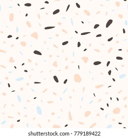 Imitación de la superficie del suelo de piedra de partículas de granito. Patrón Terrazzo. Ilustración vectorial Antecedentes para decoración de impresión, interior, tela, textil, papel, envoltura, cubiertas
