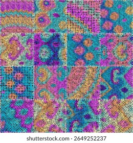 Imitação de uma textura de tela áspera em estilo patchwork. Padrão contínuo. Ilustração vetorial.