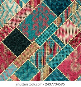 Imitación de una textura de lienzo áspero. Patrón de patchwork textil. Patrón sin costuras.