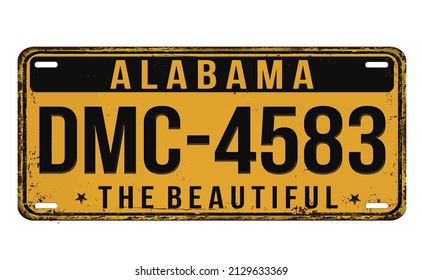 An imitation of vintage Alabama license plate with text The Beautiful written on it, vector illustration