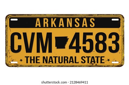 An imitation of vintage Arkansas license plate with text The Natural State written on it, vector illustration