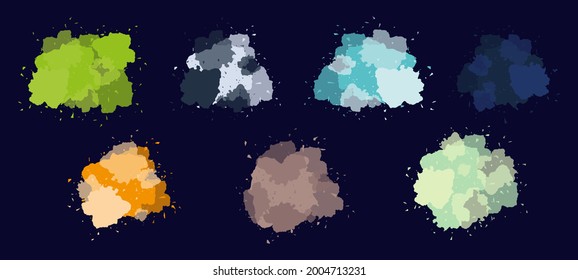 Imitation of watercolor blots or spots. A set of colored strokes or ink for the design and decoration of posters, banners, web pages. Effect and imitation of watercolor paint. Vector illustration.