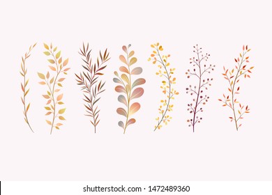 Imitation of watercolor twigs. Decor for the autumn wedding.  Elements for creating a beautiful autumn background.