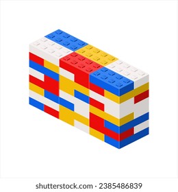 Imitation of a wide building made of plastic blocks. Vector