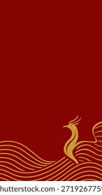 Imlek, Phoenix Ripple, elegante ilustración de dragón rojo con detalles dorados, ideal para la marca, temas de fantasía o diseños culturales.