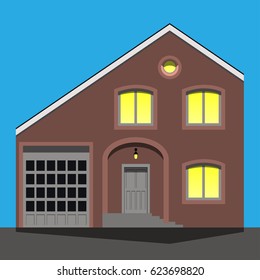 Immaculate, beautiful and strict, brick home with car garage. Vector illustration EPS10