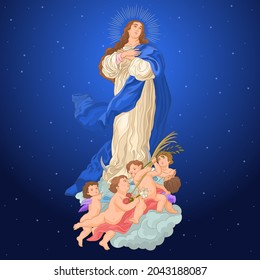 Immaculate conception, Virgin Mary, catholic illustration