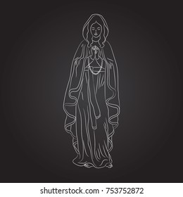 Immaculate Conception of the Virgin Mary. December 8. Greeting card. Hand drawn vector illustration. Chalk board drawing