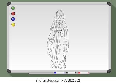 Immaculate Conception of the Virgin Mary. December 8. Greeting card. Hand drawn vector illustration on whiteboard