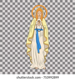 Immaculate Conception of the Virgin Mary. December 8. Greeting card. Hand drawn vector illustration. Transparent background