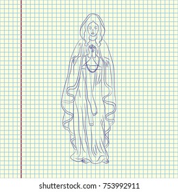 Immaculate Conception of the Virgin Mary. December 8. Greeting card. Hand drawn vector illustration. Sheet ball pen drawing