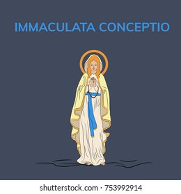 Immaculate Conception of the Virgin Mary. December 8. Greeting card. Flat vector illustration