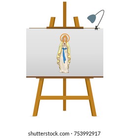 Immaculate Conception of the Virgin Mary. December 8. Greeting card. Hand drawn vector illustration on easel