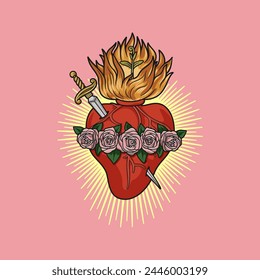 Immaculate Heart of the Blessed Virgin Mary Colored Vector Illustration