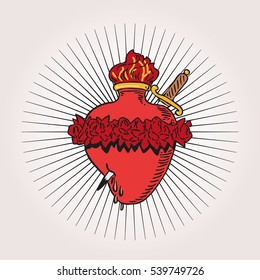 Immaculate Heart of Blessed Virgin Mary tattoo illustration design
