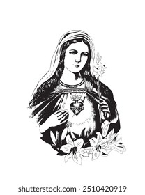 Immaculate heart of Mary Illustration Catholic religious Our Lady Vector