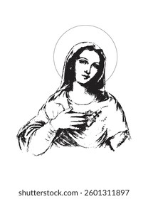 Immaculate heart of Mary Illustration Catholic religious Our Lady Vector