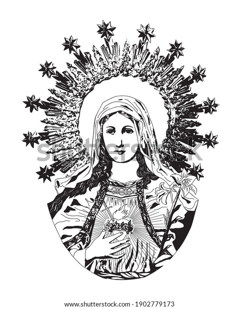 Immaculate Heart Mary Illustration Virgin Mary Stock Vector (Royalty ...