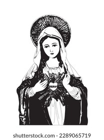 Corazón inmaculado de María vector Virgen María Católica Ilustración religiosa