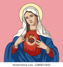 Corazón inmaculado de la Virgen María Ilustración Vectora Colorida