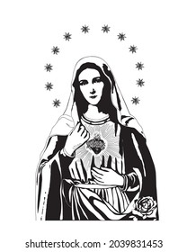 Immaculate heart of Virgin Mary Illustration Our Lady catholic religious vector