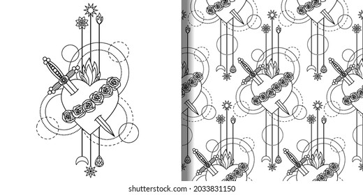 Immaculate Heart Virgin Mary print and seamless pattern set