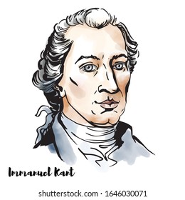 Immanuel Kant engraved watercolor vector portrait with ink contours. Influential Prussian German philosopher in the Age of Enlightenment.